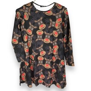 Misslook Dress Christmas Holiday Reindeer Rudolph Black‎ Brown Cute Size Medium